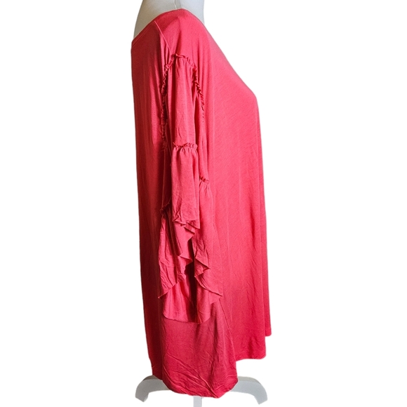 Sejour Hot Pink Tunic Blouse Sz 2X Wide Ruffle Sleeves Pullover Top Shirt Casual - Picture 3 of 11